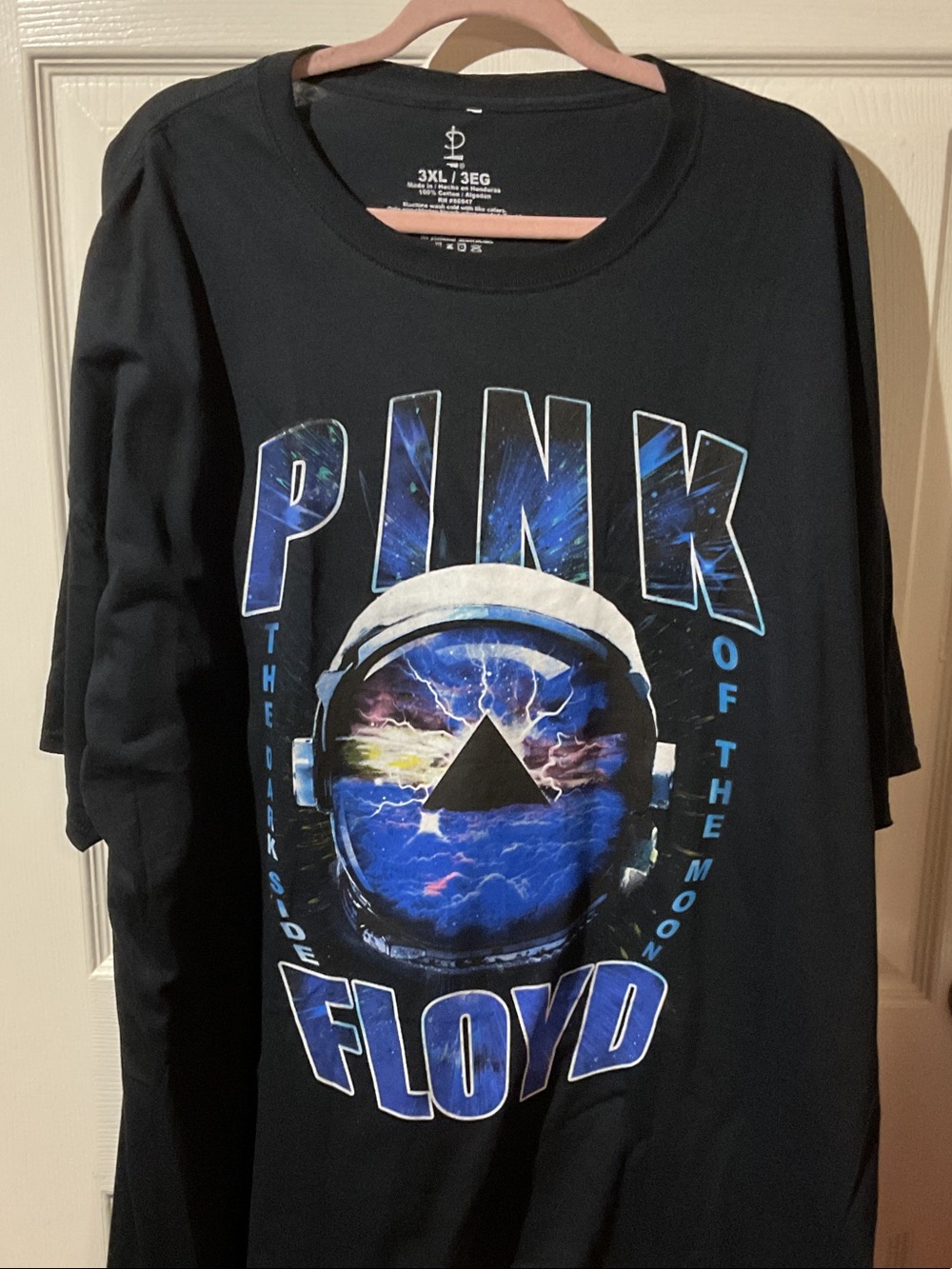 Pink Floyd Black Band Tee with Blue Purple Astronaut Prism Graphic